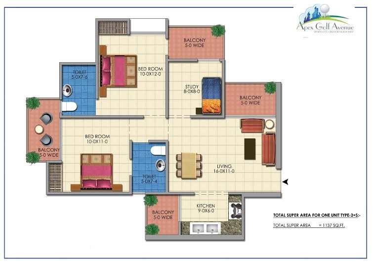 Apex Golf Avenue Floor Plan, Apex Group 2/3 BHK